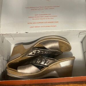 Natural Soul Silver and Tan Mules